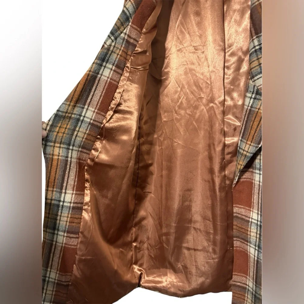 Andree by Unit Women’s Longline Copper Plaid Coat Shacket Size Large - Picture 5 of 8